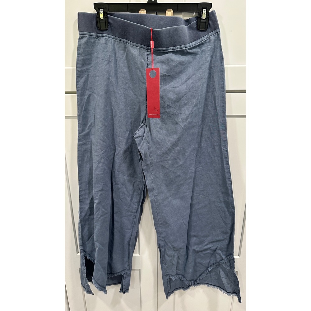 XCVI Wearables Blue Gray Linen Blend Wide Leg Cropped Pants Frayed Hem Small